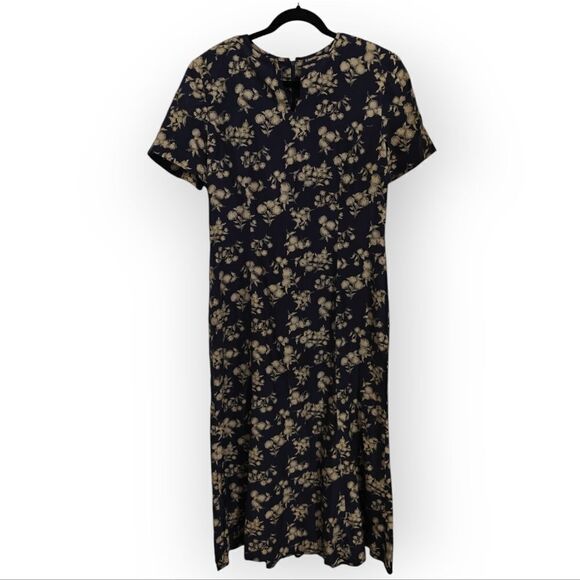 Chaus 100% Silk Blue A-line Midi Dress with Short Sleeves for Casual Wear 12 - Picture 2 of 7